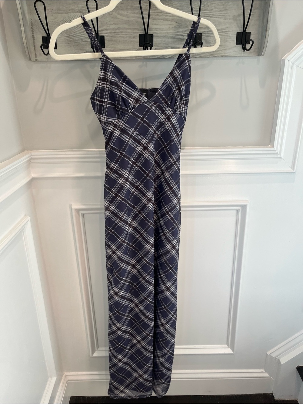 Plaid Slip Maxi Dress - Navy